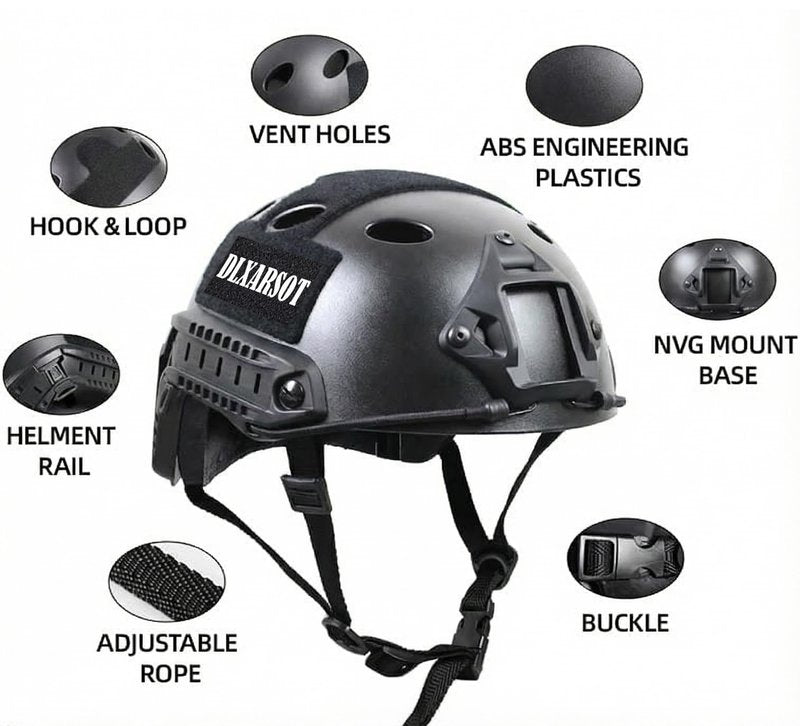 Tactical Airsoft Paintball Fast Helmet with Helmet Cover, PJ Type Multifunctional Protective Helmet with NVG Mount