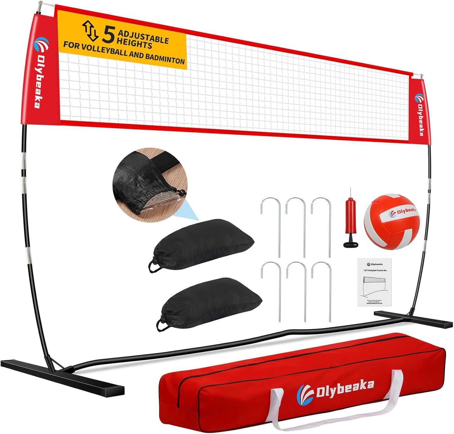 Skiennix Portable Volleyball Net - 5-Height Adjustable Backyard Set with Widened Base & Carry Bag | 12ft/14ft