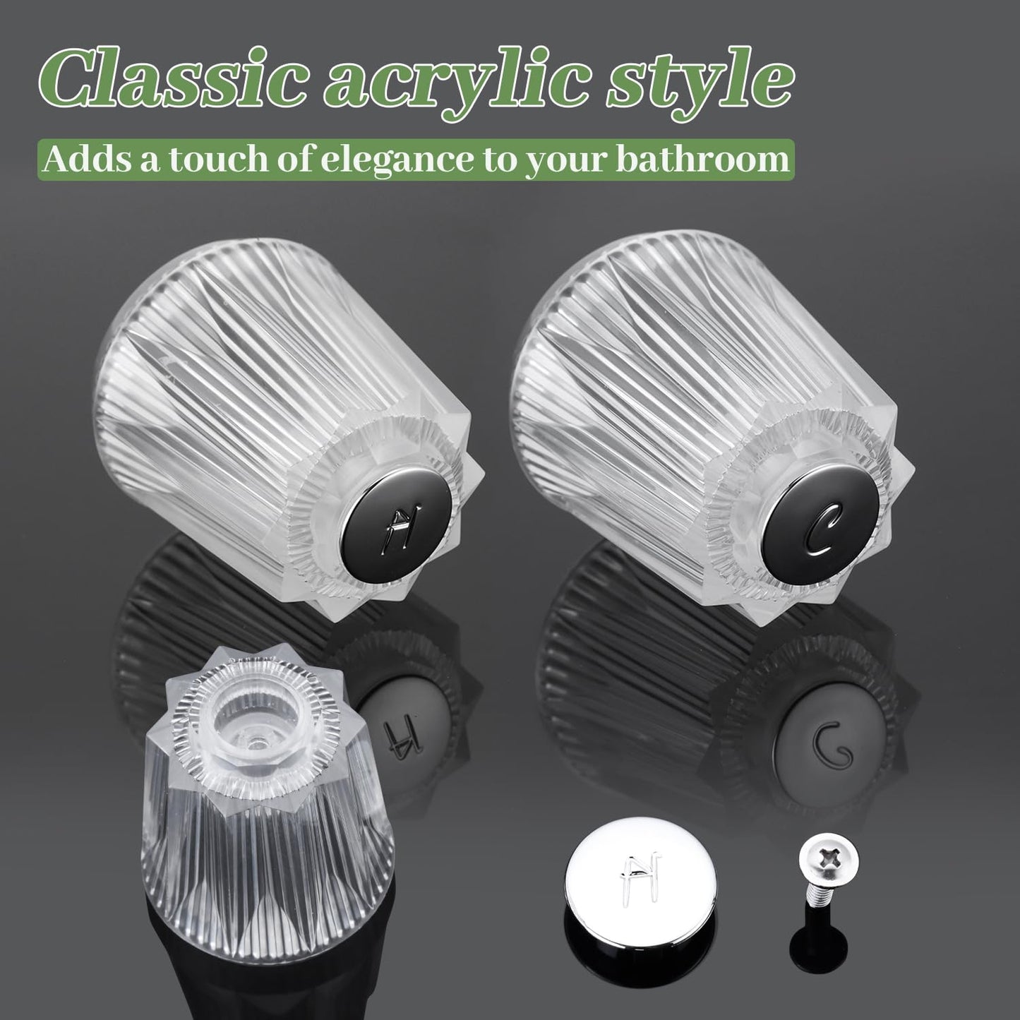 Shower Knob Replacement Compatible with Price Pfister Contessa & Windsor Tub and Shower Faucet Shower Knobs, Shower Knobs 2 Piece Replacement for Pfister Shower Handle Replacement (Clear Acrylic)