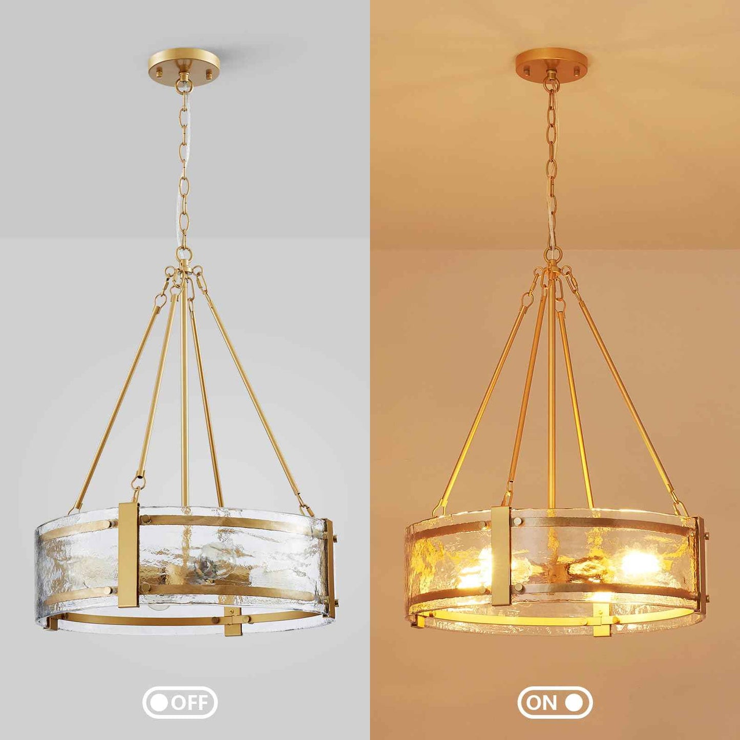 GlowEasely Modern Ripple Galss Chandelier, 4-Light Water Glass Pendant Light | Ribbed Glass, D20 * H29.5~78.2inch Height Adjustable, Fit for Dining Room, Living Room, Bedroom, Hallway, Kitchen, Foyer