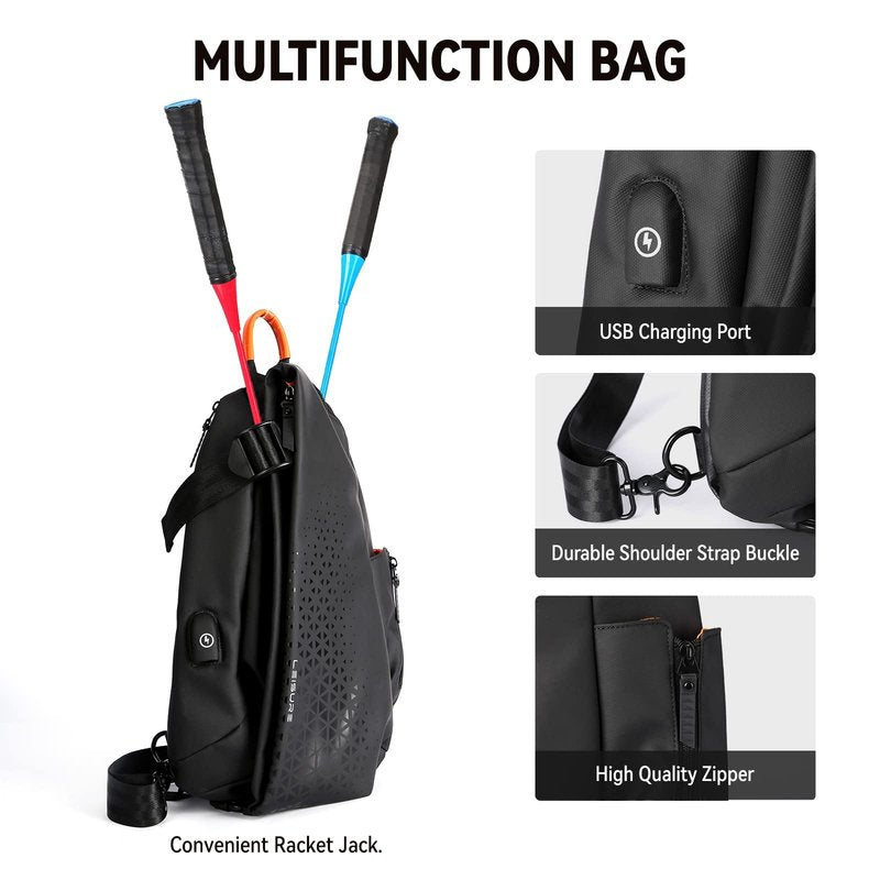 SUNMOP Small Black Sling Crossbody Backpack Shoulder Bag for Men Women, Lightweight One Strap Backpack Sling Bag for Hiking Walking Biking Travel Cycling USB Charger Port,Black-2