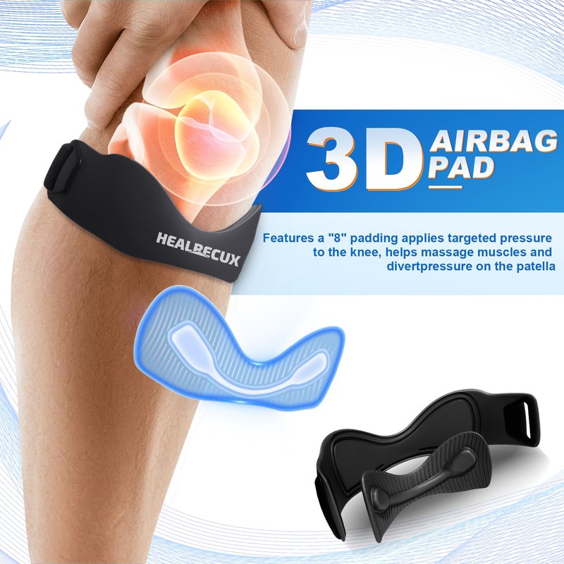 Healrecux Silicone Patellar Tendon Support Strap, Adjustable Non-Slip Patella Band Stabilizer Knee Brace for Jumpers Knee, Tendonitis, Basketball, Volleyball, Squats, Black