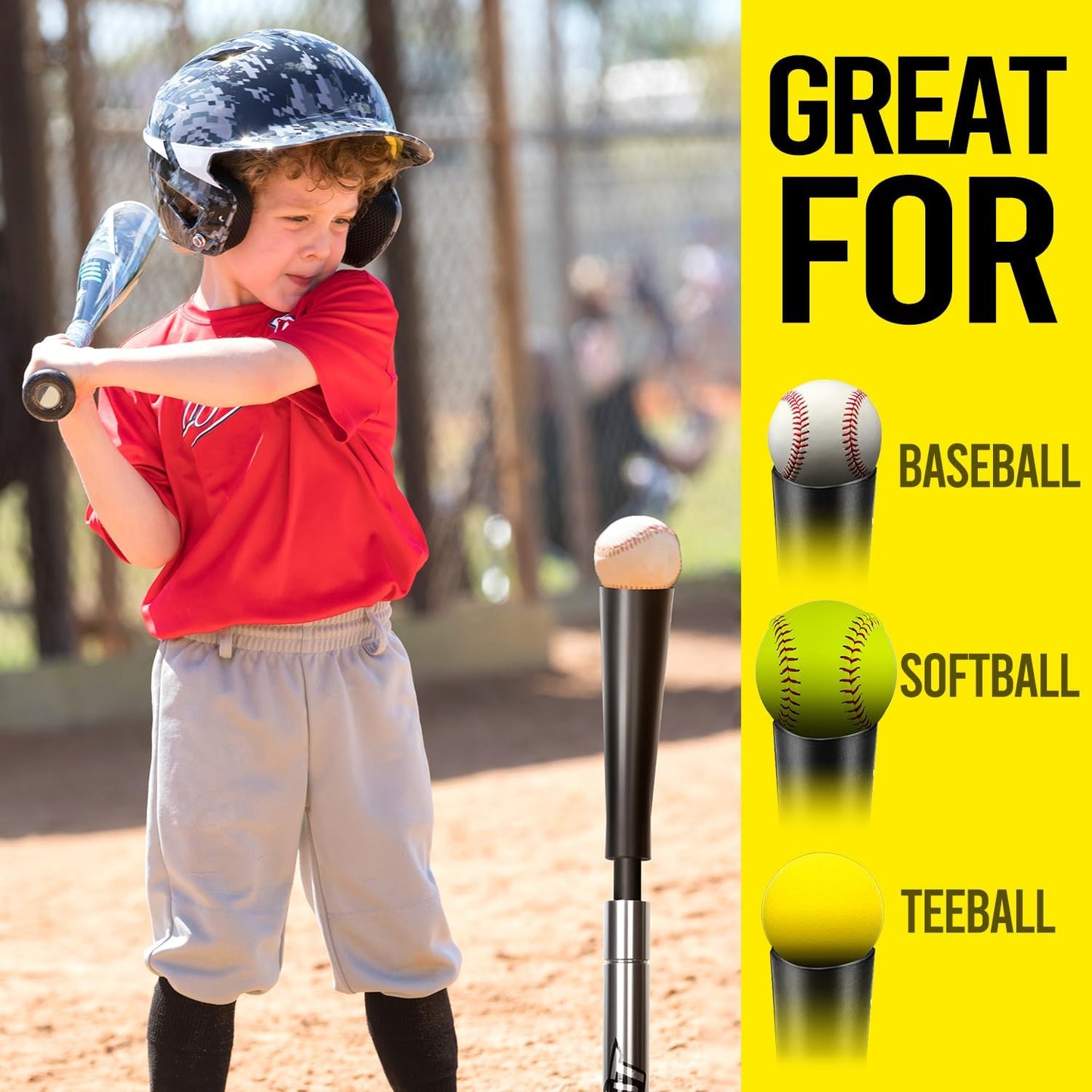 PLAYAPUT Baseball Batting Tee - Height Adjustable 20-27 Inches for Kids | Durable Rubber Top & Heavy-Duty Base