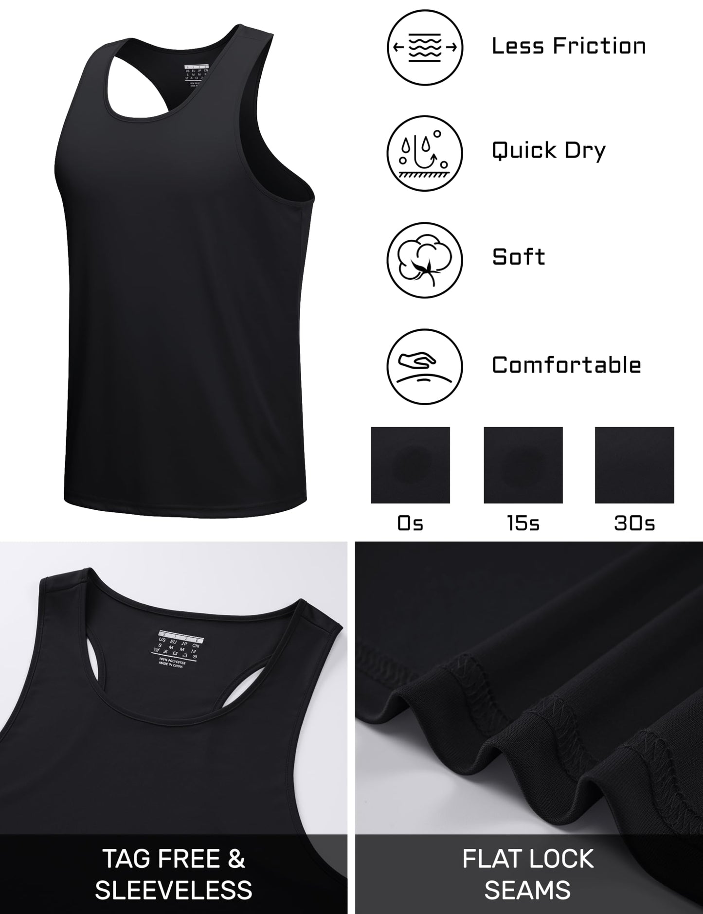 TACVASEN Mens Workout Dry Fit Tank Tops Y Back SPF Sleeveless Shirt Moisture Wicking Gym Muscle Tank Top Running Summer Beach Athletic Black M