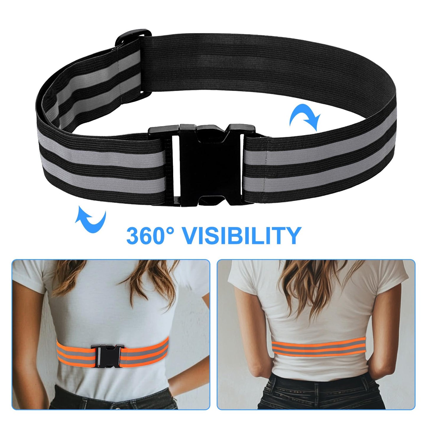 PATIKIL Adjustable Reflective Running Belt 1.9 Inch, 2 Pcs Glow Pt Belt Sash for Cycling Walking Motorcycle Gear, Black