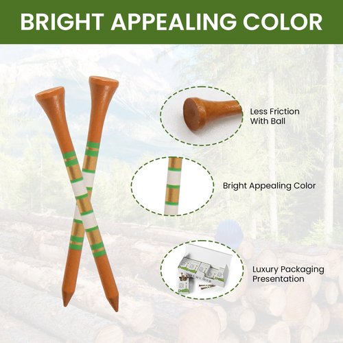 Premium Bamboo Wood Golf Tees Unique Box Design 18-Pack Per Box Value 18/72/180 Pack, Wooden Tees in 2 3/4" 3 1/4" Durable for Golfers, USA Flag Design Pro Tee Choice (Brown&Gold(4 Box), 3 1/4 Inch)