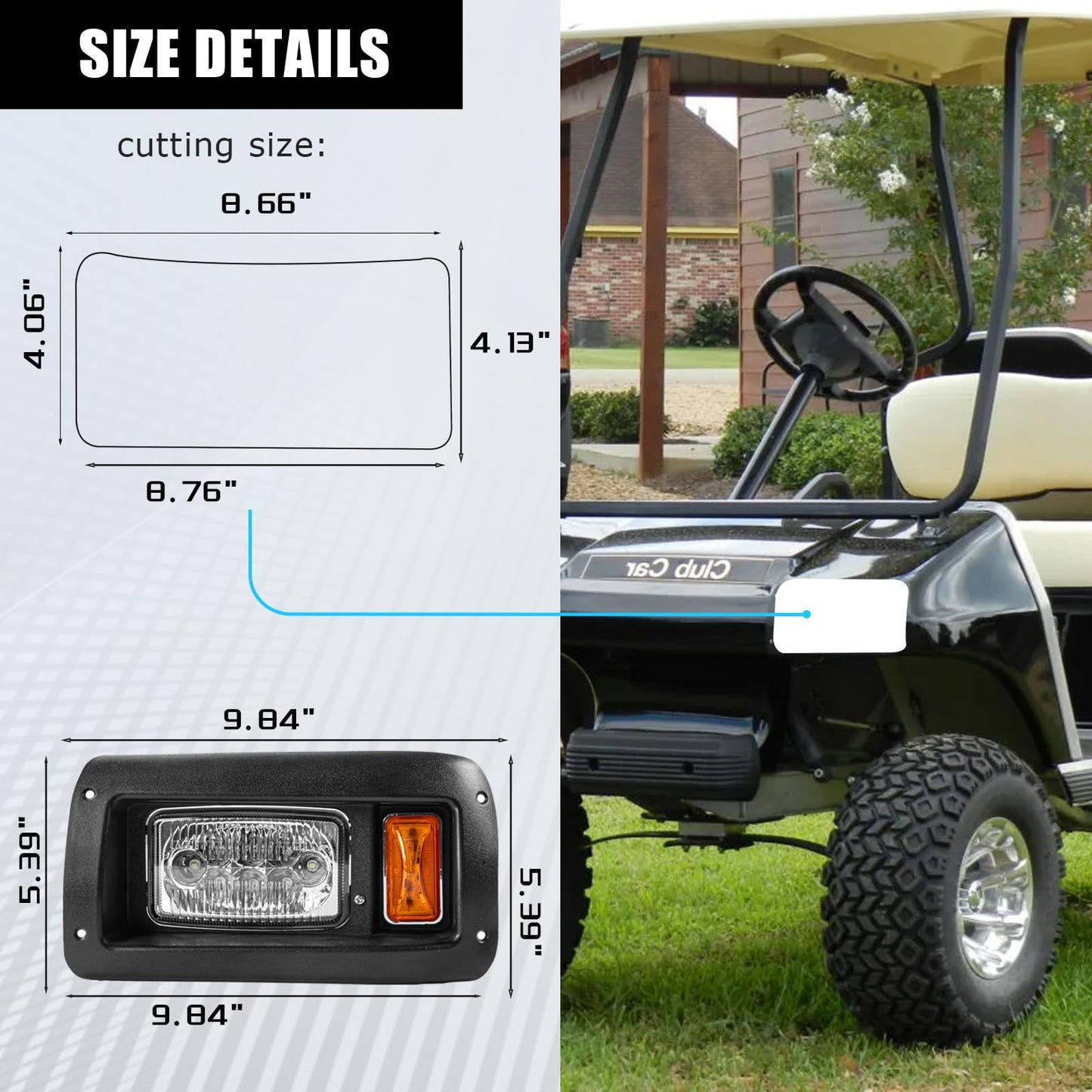 VPAHub Club Car DS LED Adjustable Light kit 48V, 2 LED headlight, 2 LED taillight, 1 Basic wiring harness, Instruction & hardware included