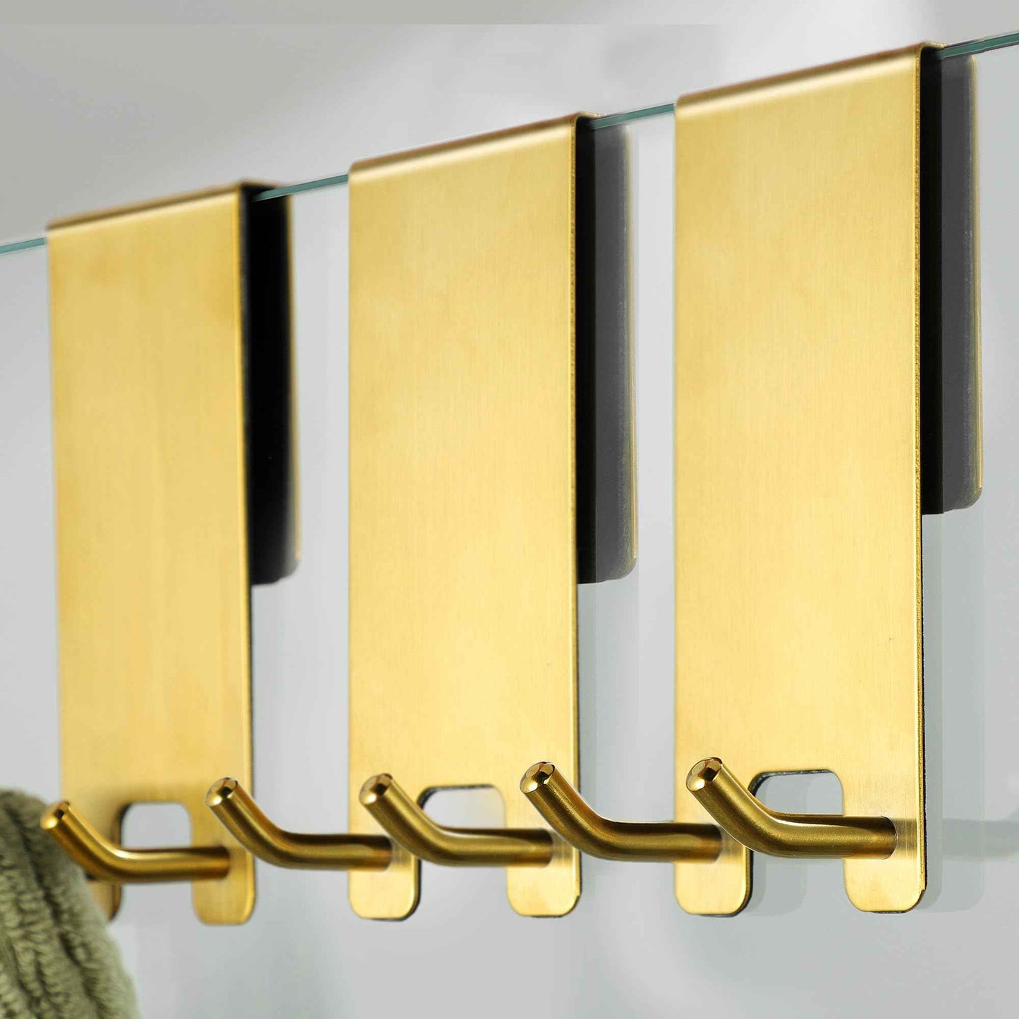 Taozun Towel Hooks for Bathrooms - Over Shower Door Hooks for Towels on Frameless Glass, Gold Stainless Steel, 3-Pack