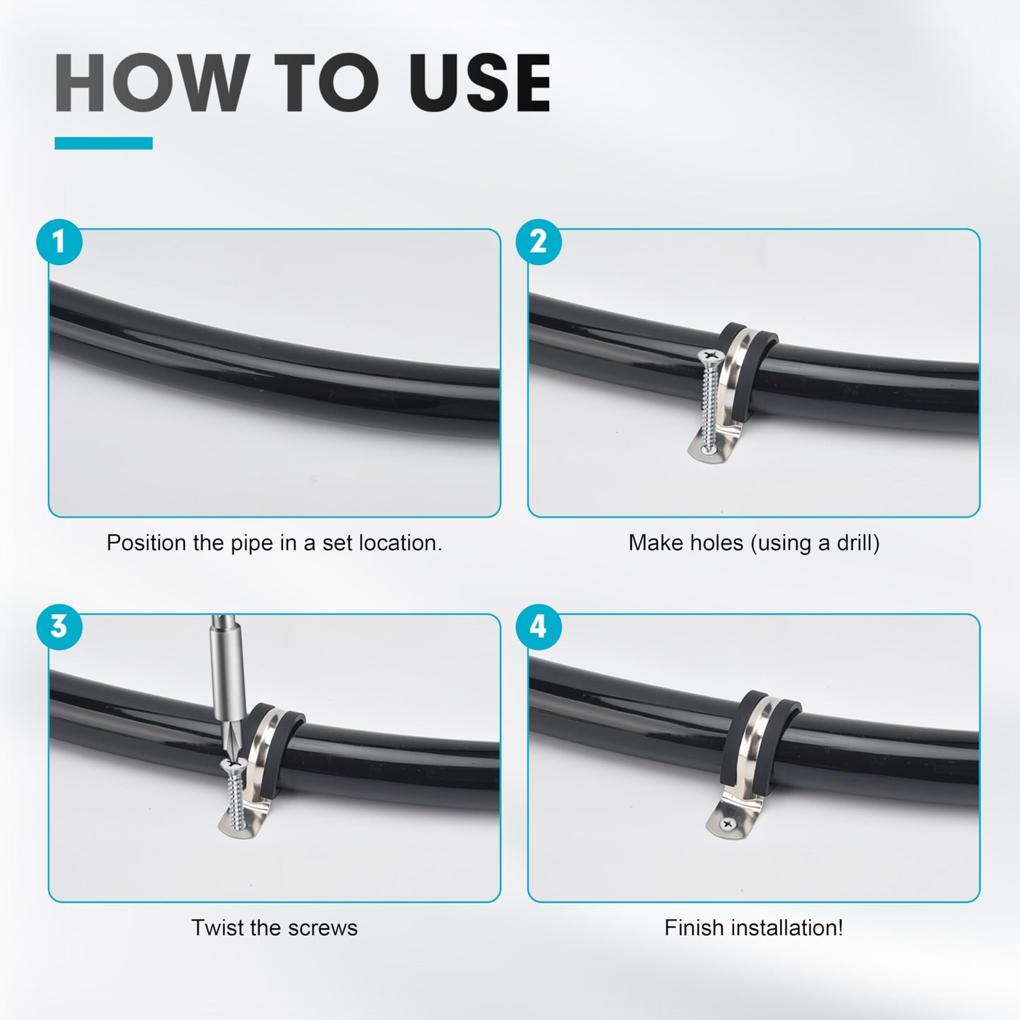 1-1/4 Inch 10 PCS 2 Holes Rubber Cushioned U Bracket Clamp, Reinforced Rigid Pipe Strap, Stainless Steel Conduit Straps Cable Clamp (32 mm) by Tavonuxt