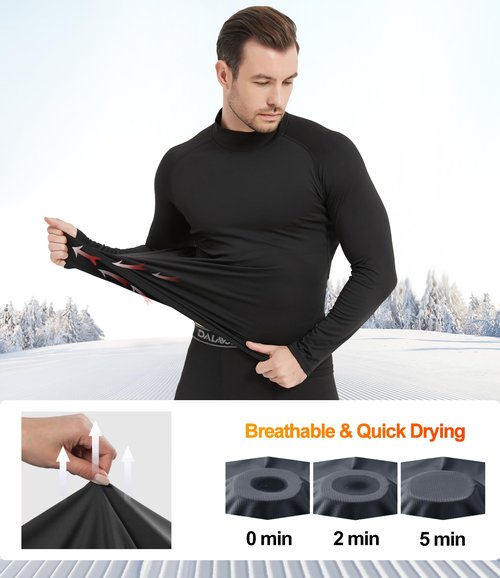 Dalavch 5 Pack Thermal Compression Shirts for Men Mock Turtleneck Long Sleeve Running Undershirt Base Layer Tops for Winter 5 Black X-Large