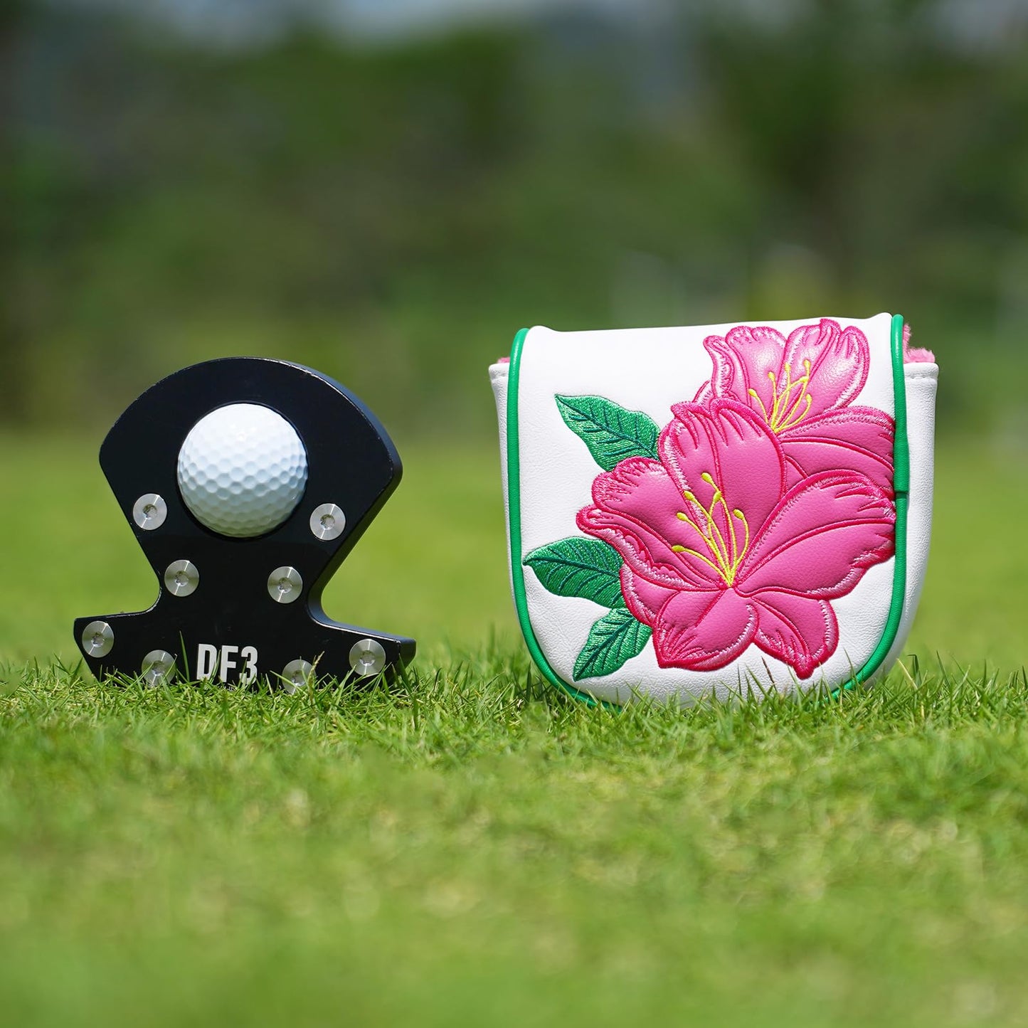 LZFAN Golf DF3 Mallet Putter Cover Golf Club Head Cover Golf Head Cover Driver Flower Embroidery