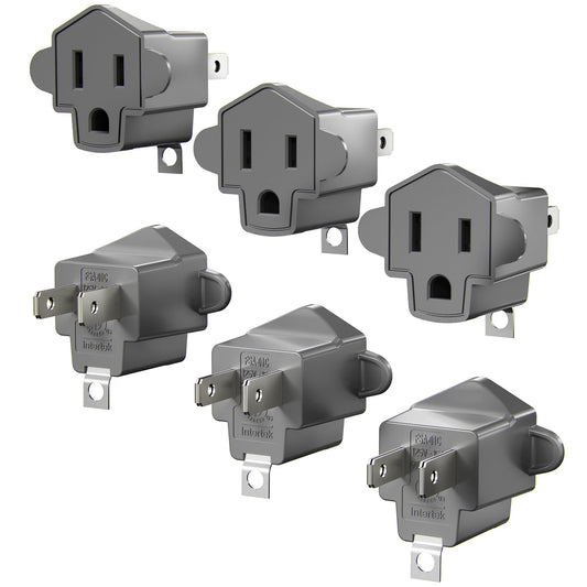 2 Prong to 3 Prong Outlet Adapter, SUPERDANNY ETL Listed 3-2 Prong Adapter, Fire-Retardant (392℉) PBT Material, Heavy Duty Wall Plug Adapter for Old Homes, Travel to Japan, Gray, 6-Pack