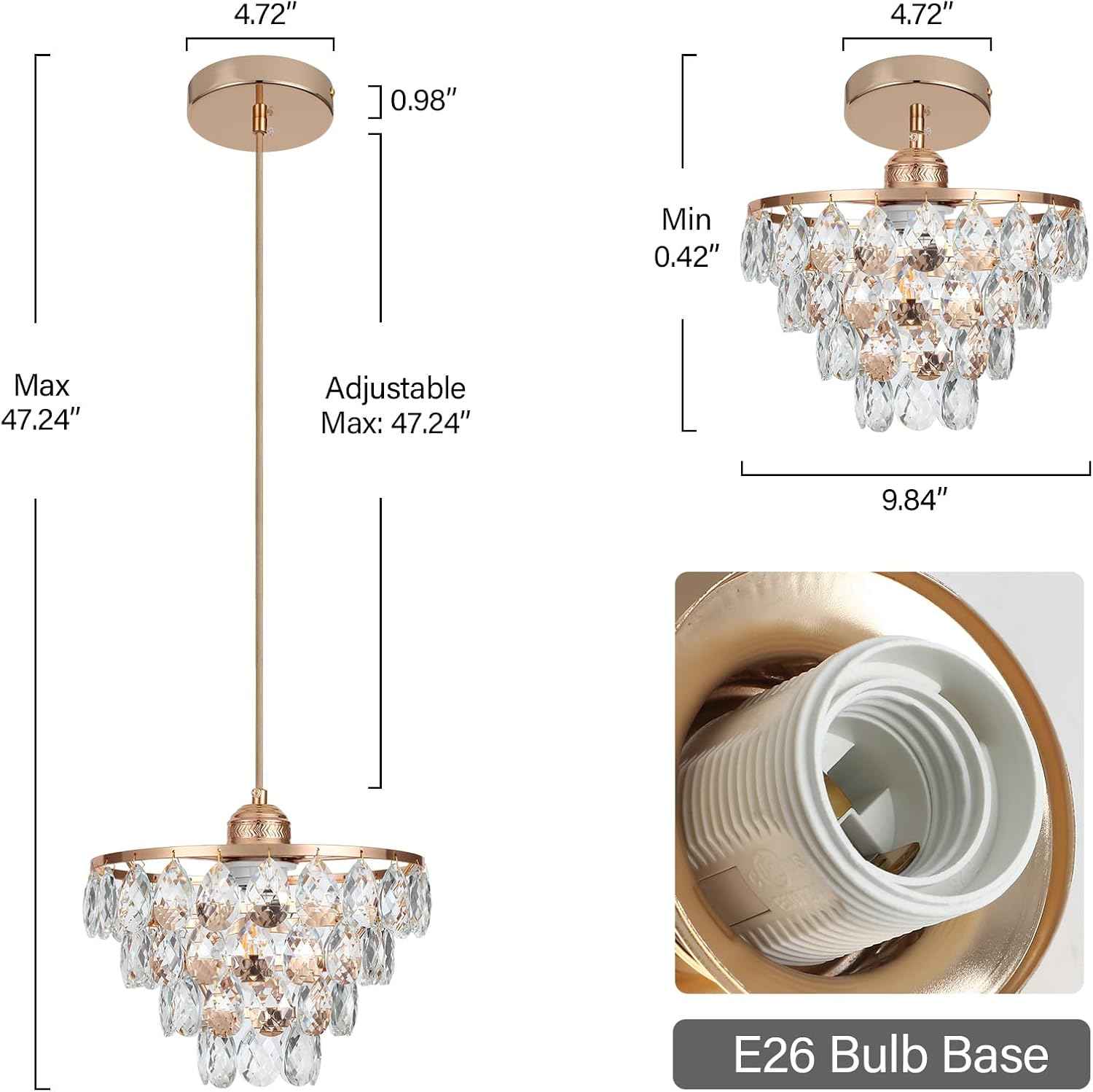 Gold Crystal Mini Chandelier - Modern Flush Mount Ceiling Light for Hallway & Bedroom