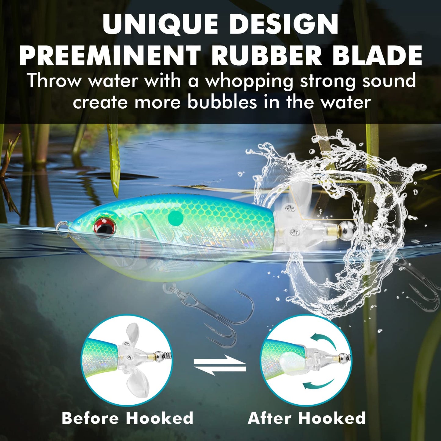 TRUSCEND Popobait Easy Catch Fishing Lures with BKK Hooks, Instant Startup, Longer Cast, Balanced Spray/Sound/Swim, Plopper Topwater Lures for Bass, Trout, Pike, Freshwater Saltwater Fishing Teasers