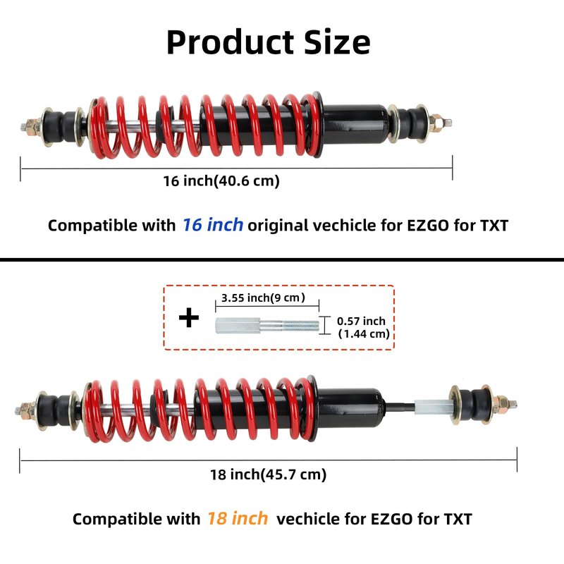 Roykaw Golf Cart Shocks Compatible with EZGO TXT & Medalist Gas & Electric Since 1994, TXT Shock Absorbers with Coil Over & Extenders, OEM # 70630-G01, 70928-G01, 76418-G01, 2PCS, Red