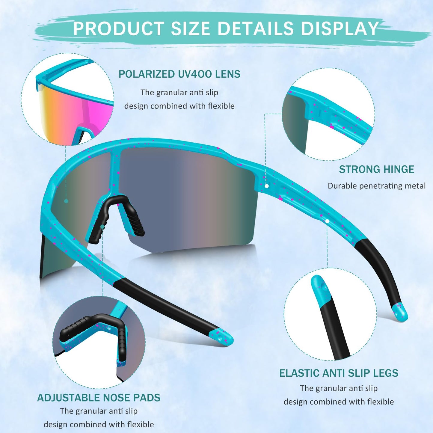 VEWOE Polarized Cycling Sunglasses for Men Women，UV400 Protection Sports Sunglasses,Baseball Glasses for MTB Fishing