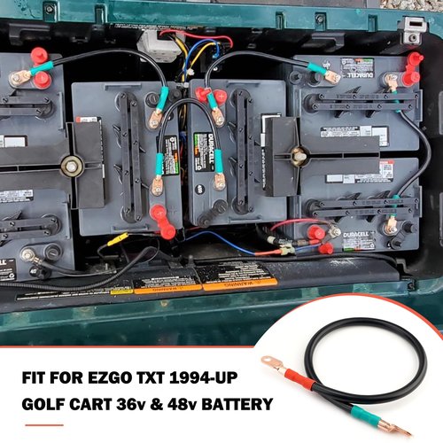 JERBOR Heavy Duty 4 Gauge Golf Cart Battery Cables Fit for 36v 48v EZGO TXT 1994-UP Golf Cart, AC/DC Wire Golf Cart Battery Pure Copper Wiring Kit with Heavy Duty Wire Lugs (Fit For EZGO TXT)