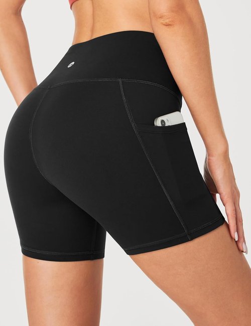 Heathyoga Biker Shorts for Women - High-Waisted Tummy Control with Pockets | 5" Spandex Workout Shorts