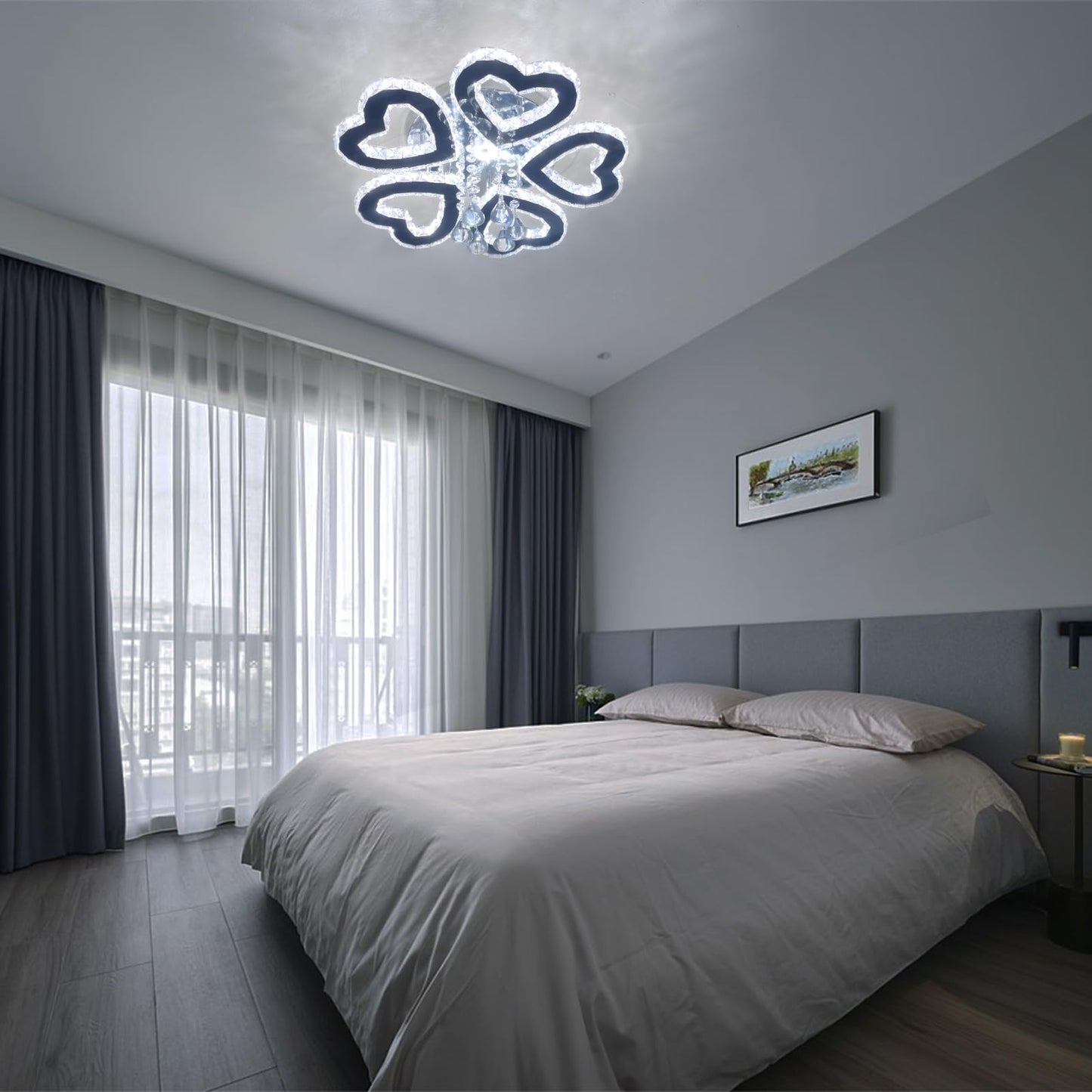 xychfantligh Modern Chandelier 5 Heart Ring Crystal Chandelier Crystal Ceiling Light Stainless Steel Pendant Light Chandeliers for Bedroom Living Room Dinning Room Foyer (Cool White 6500K)