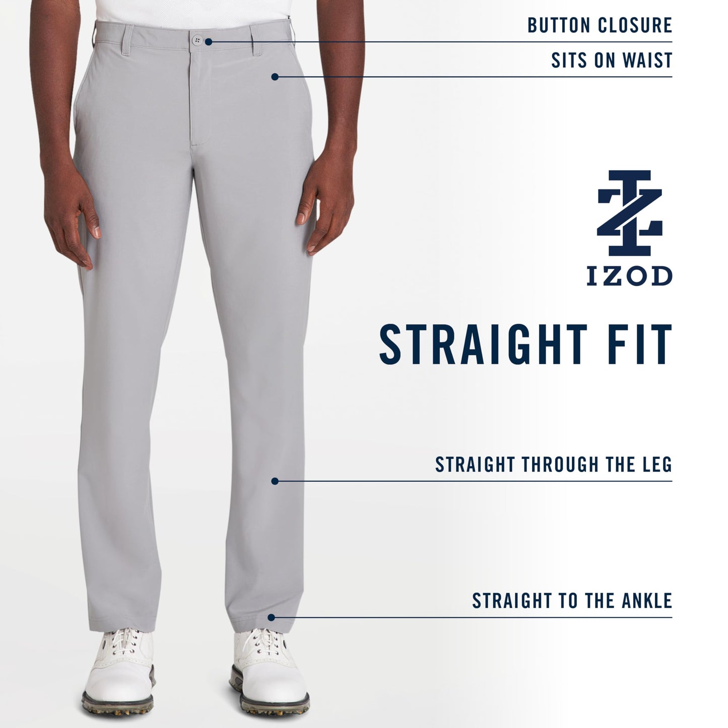 IZOD Mens Golf Swingflex Straight-fit Flat-front Casual Pants, Cinderblock, 34W X 32L US