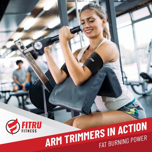 Fitru Arm Trimmers - Exercise Wraps for Arms - Sauna Compression Neoprene Sleeves - Workout Accessory for Women & Men - Thermal Non-Slip Bicep Spot Trimmer - 4 Sizes For Precise Fit