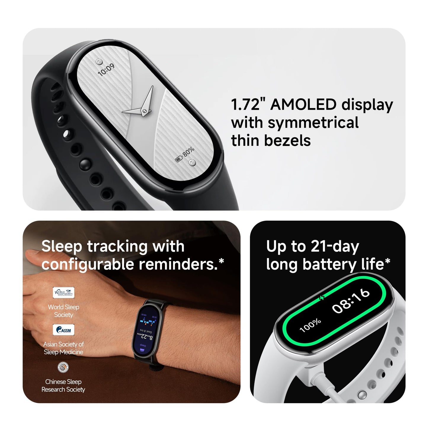XIAOMI Mi Smart Watch Band 10, 5ATM Waterproof Fitness Step Tracker Sports Digital Smart Watch Health Band for Men Women, 1.72" AMOLED Display, 150+ Sports Modes (Glacier Silver)