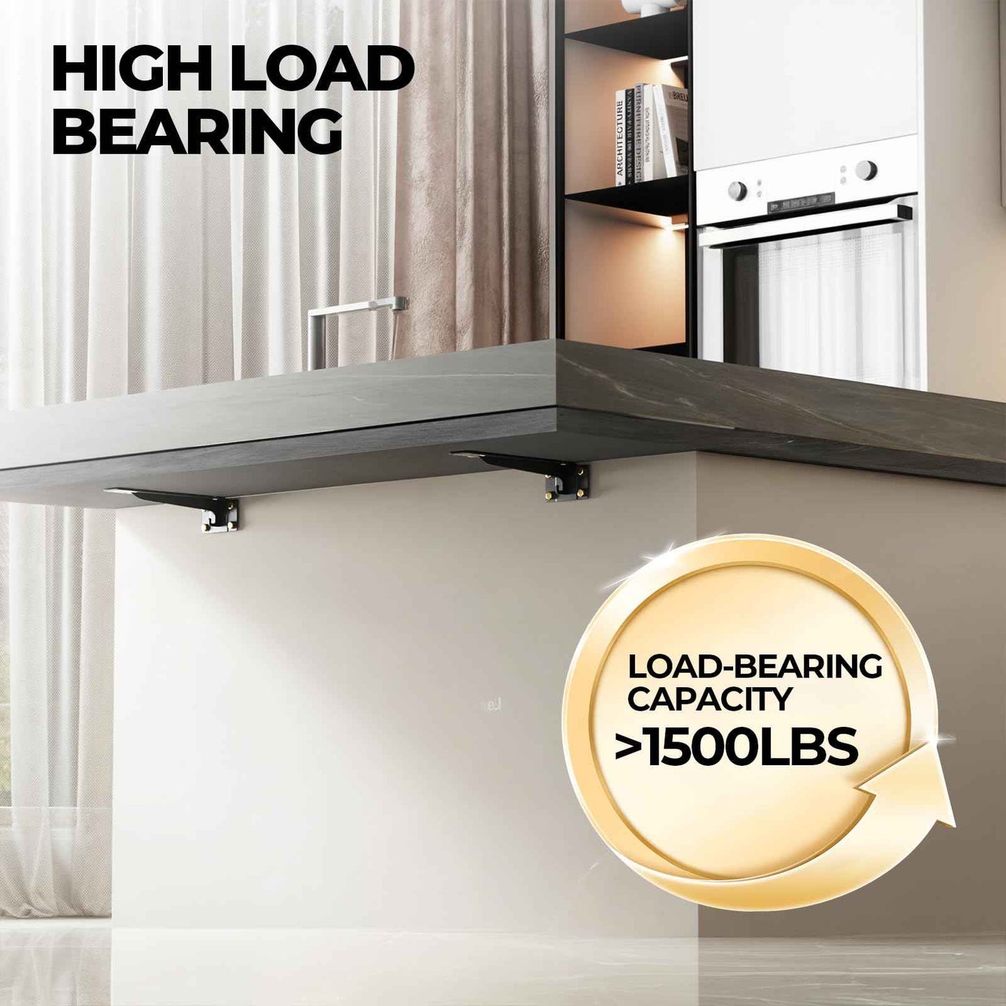 Matutinus Heavy Duty Shelf Brackets 16 Inch, 1500 lbs Capacity, Hooks for Wall Mounted Shelves, L-Shaped Floating Shelf Brackets with Hanging (Black 2 Pack)