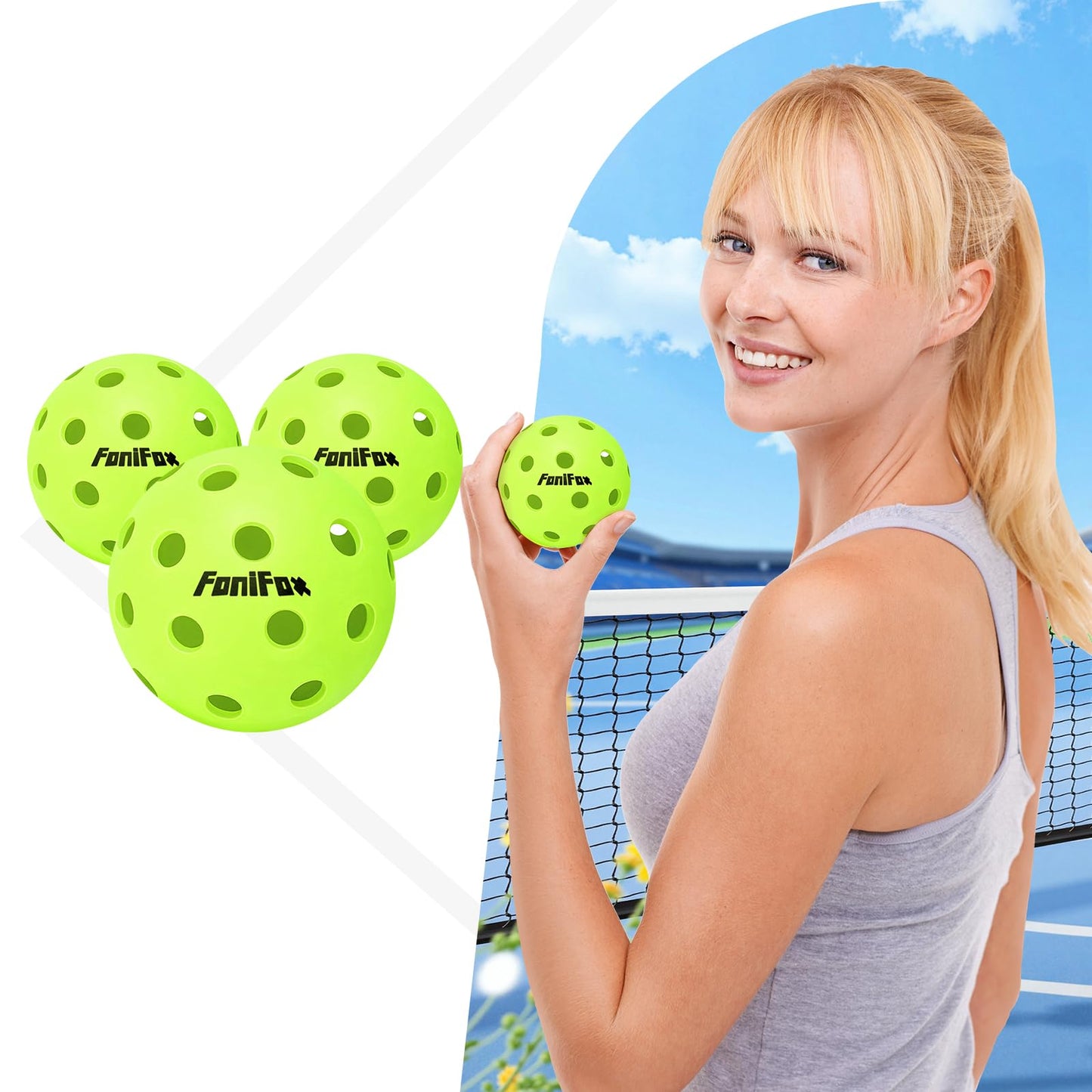Foni Fox Pickleball Balls, 3/6 Pack 40 Holes, High Visibility & Bounce, Durable for All Skill Levels (6)