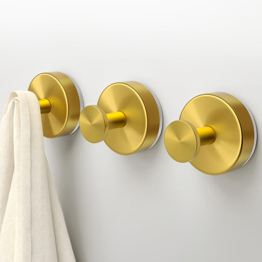 Deluwire Suction Cup Hooks for Shower,3 Packs Towel Holder,Removable Shower Towel Suction Hooks for Bathroom Wall,Kitchen,Glass,Mirror,Tile to Hang Robes,Loofah-Gold No Rough or Dirty Surfaces