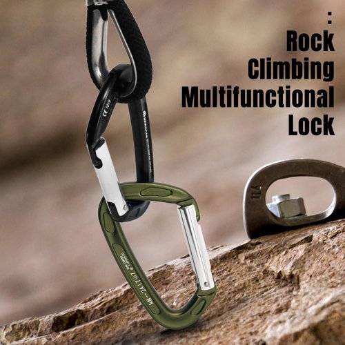 NewDoar Ultra-Light Aluminum Quickdraws Straight 2-Pack, Lightweight Rock Climbing Quickdraw Set with Keylock Nose for Alpine Climbing Gear for Professional Sport and Trad Rock-Black-2