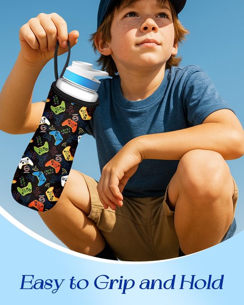 Toykee Water Bottle Sleeve for Cirkul 22 oz - Black Colorful Game Controller Funny Bottles Cover Holder Carrier Bag with Handle Strap