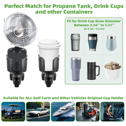 Roykaw Golf Cart Heater Holder Universal Propane Cup Holder, Fit 1lb Tank & Water Bottle, Adjustable Expandable Golf Cart Cup Holder Compatible with EZGO Club Car Yamaha, No Wobble