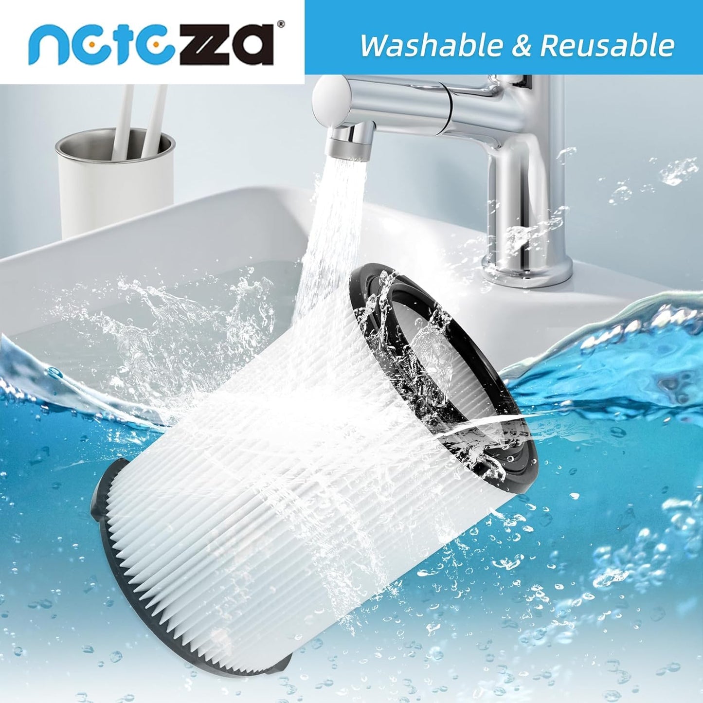 Netezza VF4000 Replacement for ridgd 72947 Standard Wet dry Vac 5-20 Gallon Vacuum Cleaner, Husky 6-9 Gallon with 4 pack Foam Sleeve,2 Pack VF4000 Filter and 1 Pack Brush