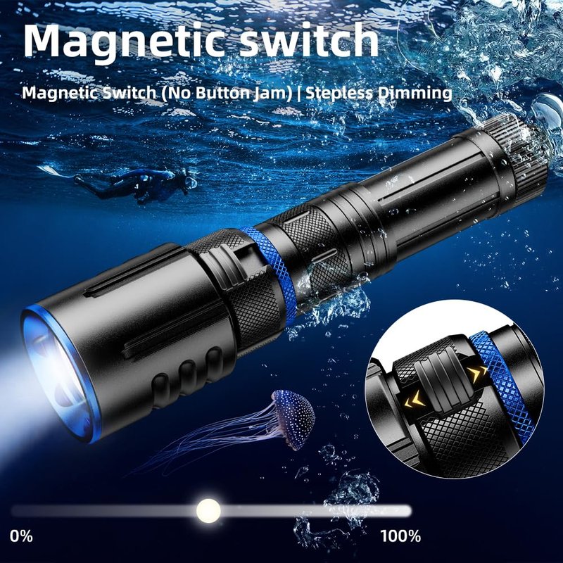 SHiLiPAi Scuba Diving Flashlight Dive Torch,High Lumens Rechargeable LED Flashlight, Underwater Scuba & Snorkeling Torch for Diving, Caving, and Emergency Use