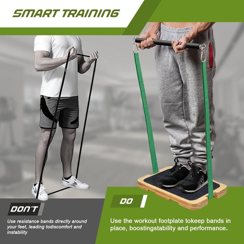 Resistance Band Foot Plate - Heavy-Duty Bamboo Fitness Board for Resistance Band Training Platform, Stretching, Balance & Flexibility Exercise for Home Gym, Non-Slip, 1000 lbs Capacity