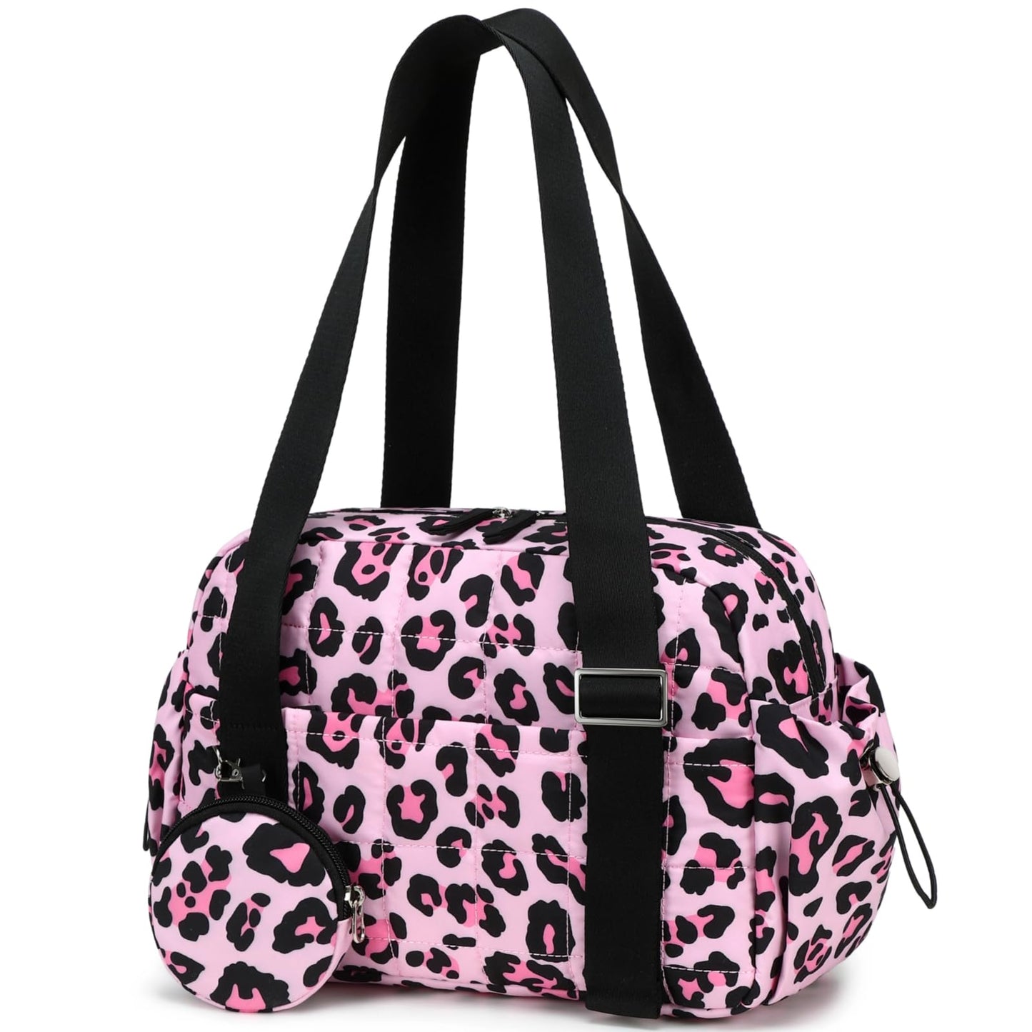 CAMTOP Mini Gym Bag for Women, Small Gym Tote Bag Puffy Quilted Sports Duffel Bag with Wet Compartment and Coin Purse Duffel Bags Dance Yoga Workout Bag for Gifts (Leopard, Mini-12.6")