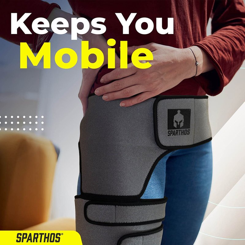Sparthos Sciatic Nerve Brace - Hip Support Belt - Sciatica, SI Joint, Hamstring Pain Relief - Orthopedic Thigh Groin Compression Wrap - Sacroiliac Siatic Siatica Strain - For Men & Women (Left Leg)