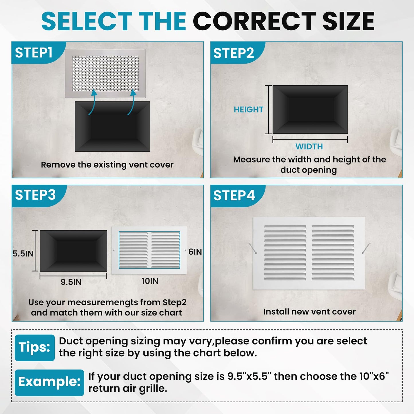 VOISEN Return Air Grille,Fits 10x6 Duct Opening,Steel Return Vent Cover, White Vent Cover Grill for Sidewall and Ceiling,HAVC Cold Air Return Vent Cover,Overall Size:11.8" W X 7.9" H