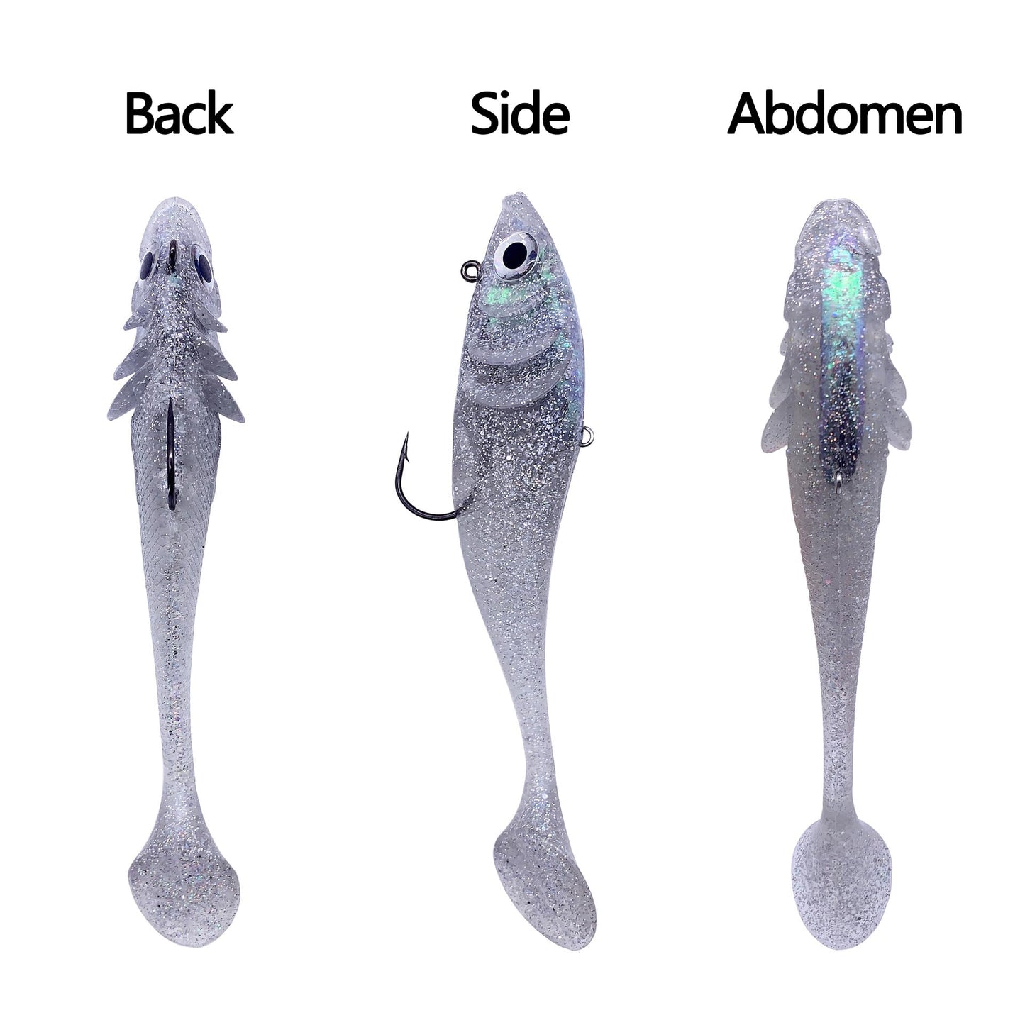 PDXGGB Big Jig Worm Lures Swimming Bait Soft Plastic Fishing Lure for Bass, Crappie, Trout, Pike, Sea Bass, Redfish, Striper,Fishing Lures for Freshwater & Saltwater (Clear Glitter-1 Piece)