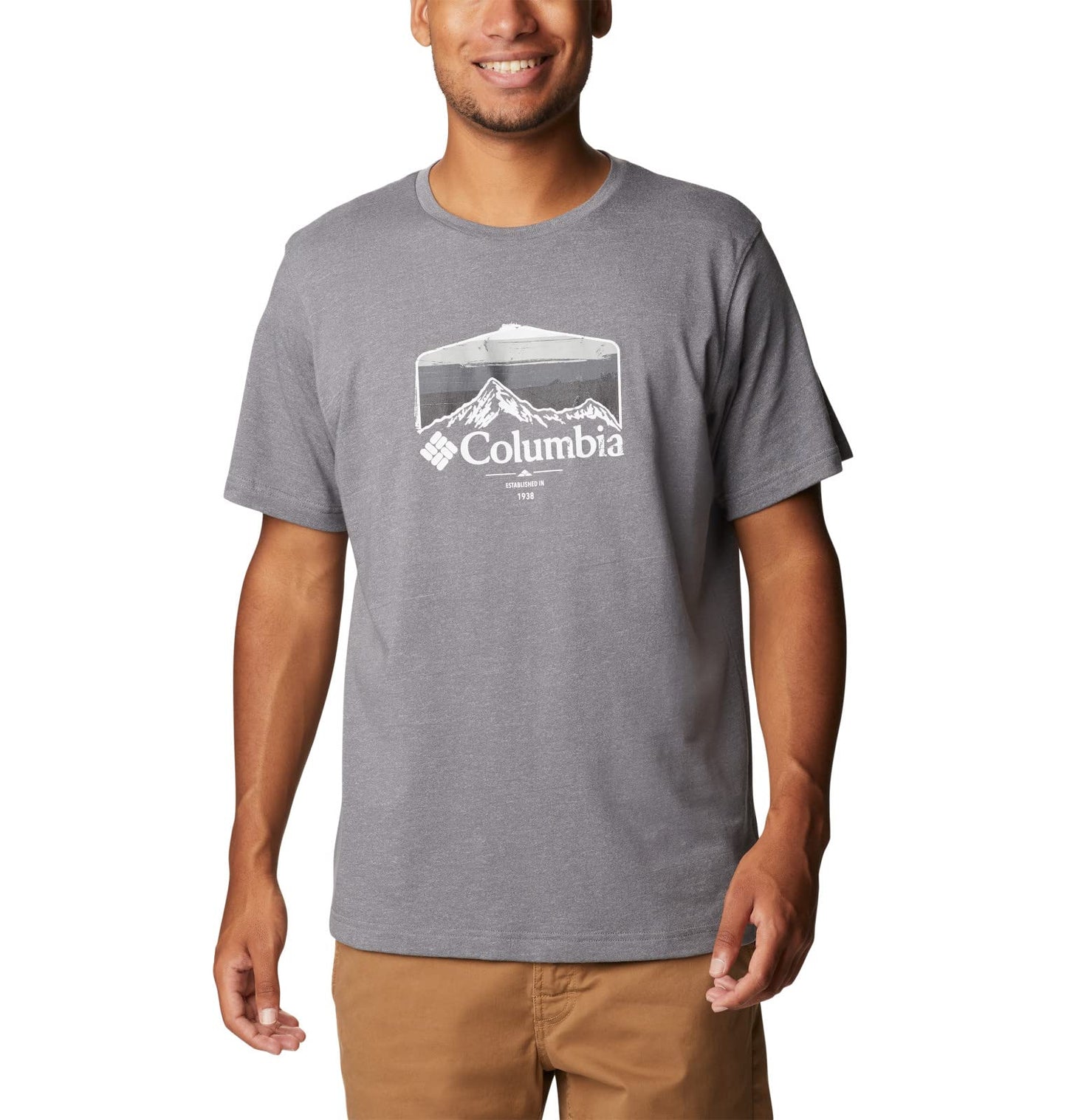 Columbia Men's Thistletown Hills Graphic Short Sleeve, City Grey Heather/Hikers Graphic, Small