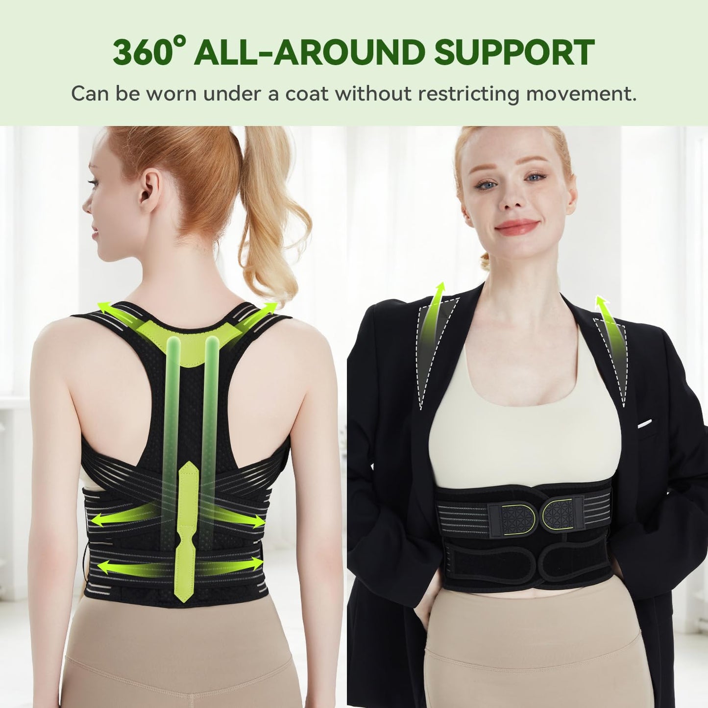 Posture Corrector for Women and Men, Invisible Full Back Support Brace with Enhanced Breathable Mesh, Shoulder Straightener for Back & Neck Pain Relief, Scoliosis & Posture Improvement, Medium