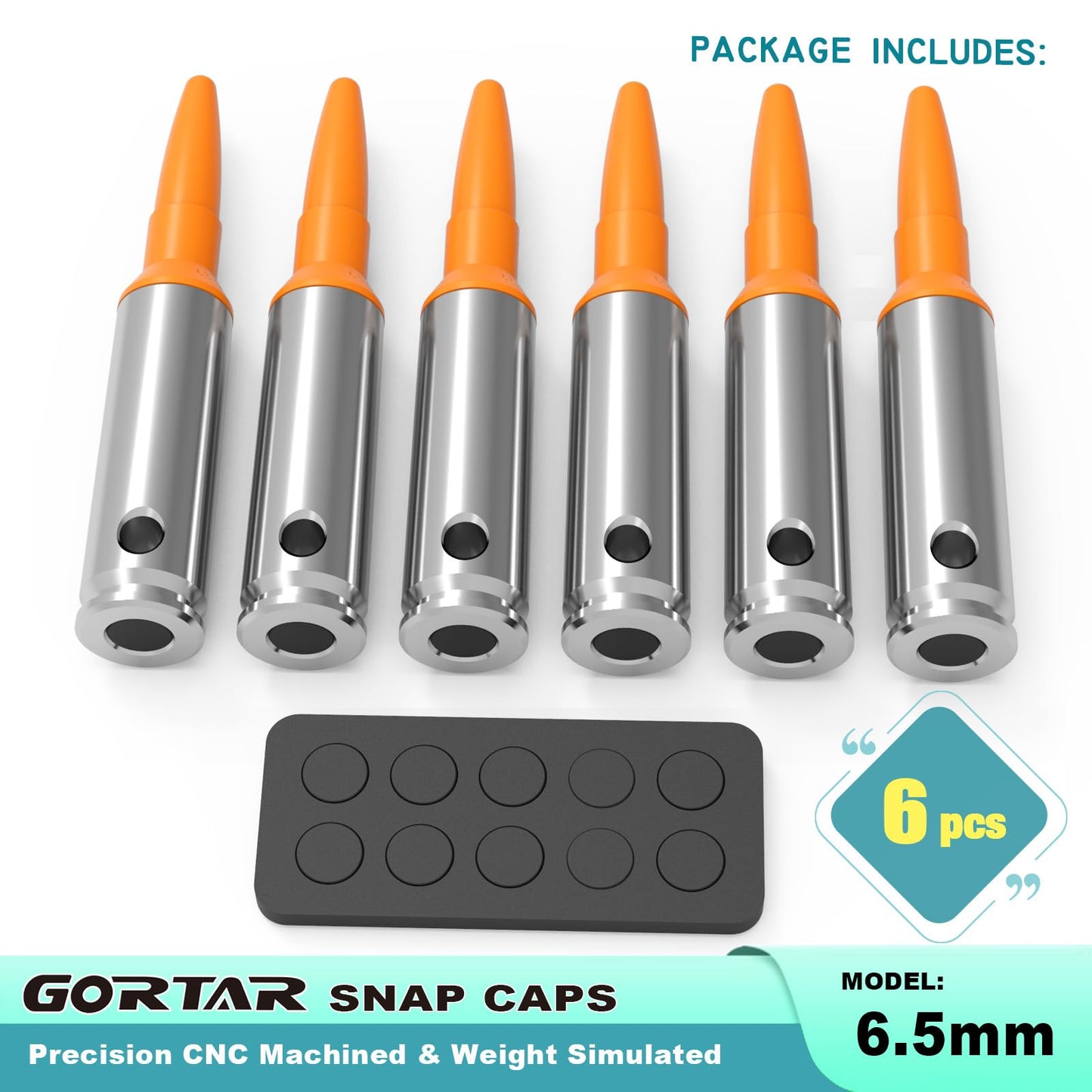 GORTAR 6.5 mm Creedmoor Snap Caps Training Dummy Rounds Practice Safe Loading Firing Close to Real Weight -6 Pcs