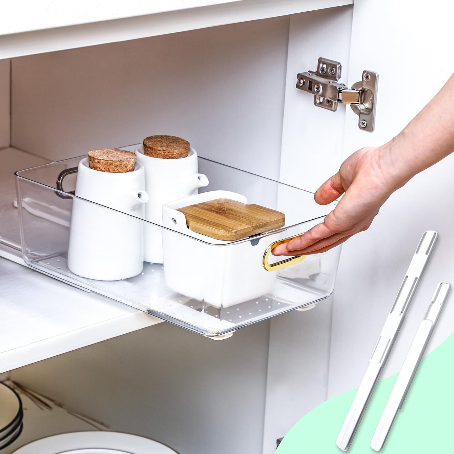 CroBlissful 4 Pcs Adhesive Sliders for Cabinets Pull Out Drawer Organizer Accessories Basket Office Glide Cabinet Tracks Runner Adhesive Drawer Slides Pull Out Replace Guide Rail for Back to School