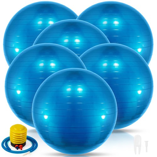 Jexine 6 Pcs Yoga Ball Exercise Ball PVC Stability Balance Yoga Ball Chair Quick Pump for Physical Workout Pregnancy Home Office Gym Equipment (Blue,29.53 Inch)