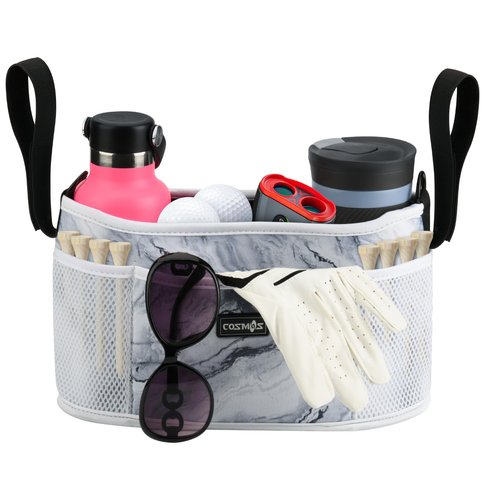 Cosmos Golf Push Cart Organizer Bag Universal Golf Accessories Storage Bag Adjustable Pouch with Drink Holders and Zipped Pockets for Most Carts