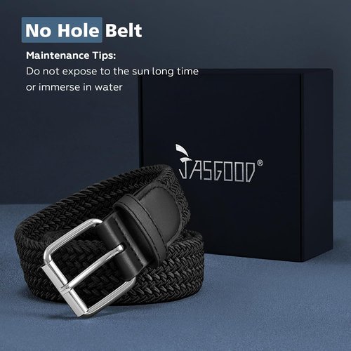 JASGOOD Braided Stretch Belt for Men - Adjustable Elastic Woven Fabric | 1 3/8" Golf & Casual Use