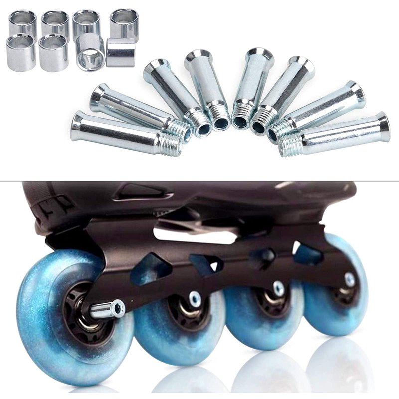 Still Awake Inline Skate Axle Spacer Screw Replacement, Aluminum Alloy Skate Wheel Bearing Spacer, Roller Skate Replacement Accessories with Axle & Axles Screws & Wrench (8mm Axle + 8mm Wheel Spacer)