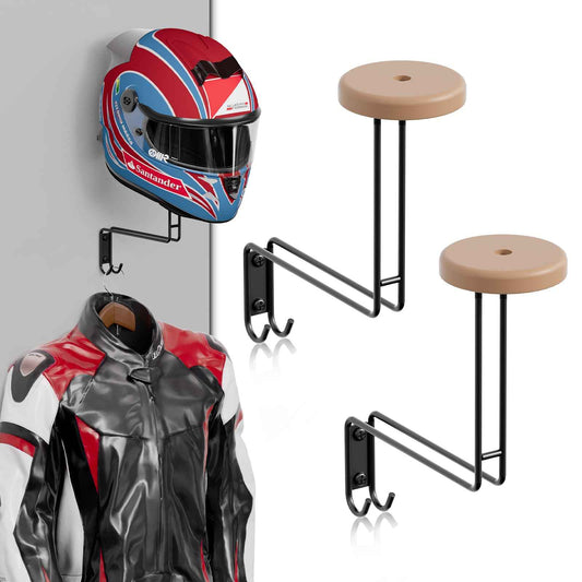 NANAGIFTREE Helmet Holder Wall Mount, 2 Pack Motorcycle Helmet Rack, Helmet Hanger Rack Motorcycle with 2 Hooks Helmet Hanger for Motorcycle Bike Coats, Caps, Baseballs and Rugby Helmet