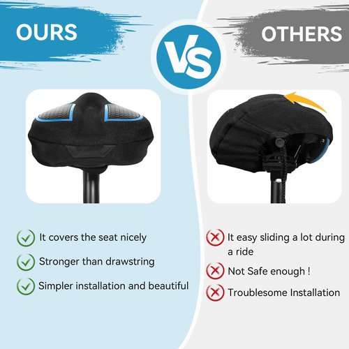 Frdhee Gel Padded Bike Seat Cushion, Bicycle Seat Cover Extra Soft Comfy for Men Women, Gel Bicycle Seats Pad with Waterproof Bike Seat Cover Fit for Peloton, BMX, MTB & Road, 11.2x7.4inch(Blue)