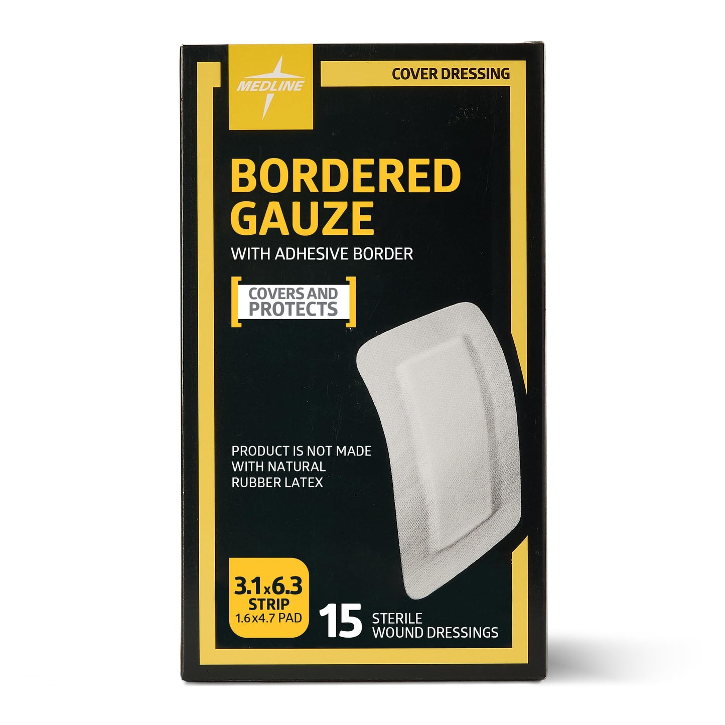 Medline Sterile Bordered Gauze, 3" x 6" with 1.5" x 4" Pad (Pack of 15)